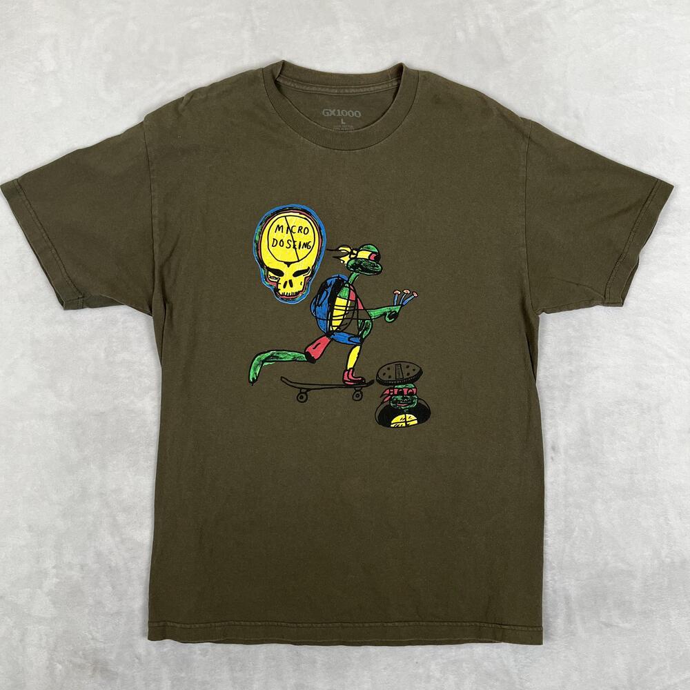 GX1000 T-Shirt Mens Large Green Micro Dosing Turtle Skateboard Graphic